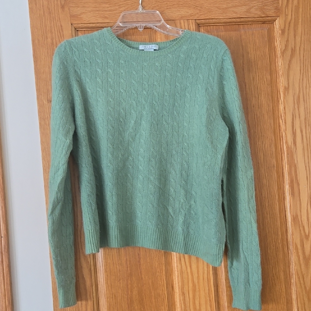 Green 100% Cashmere Cable Knit Sweater